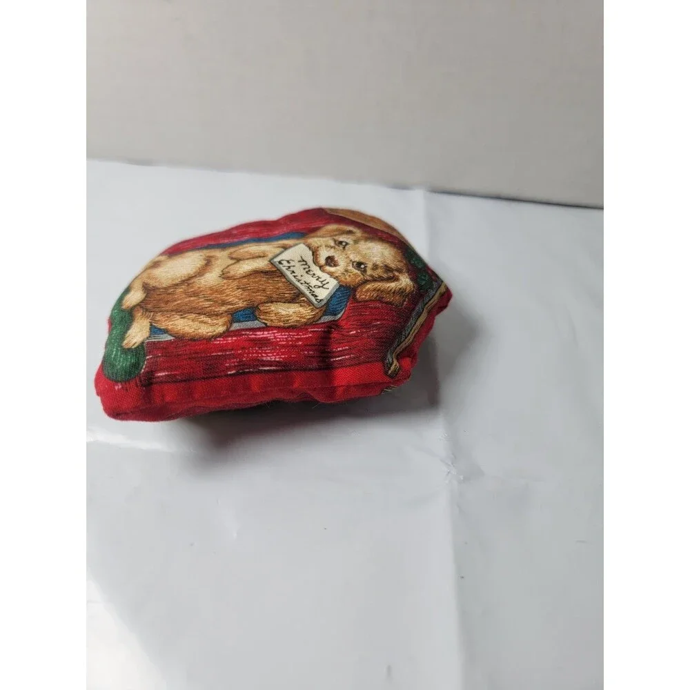 Vintage Christmas Puppy Dog House Mini Plush Pillow Merry Christmas Stuffed...